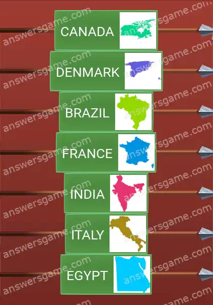 Answers to the game Word Logic Castle 3 Country shapes