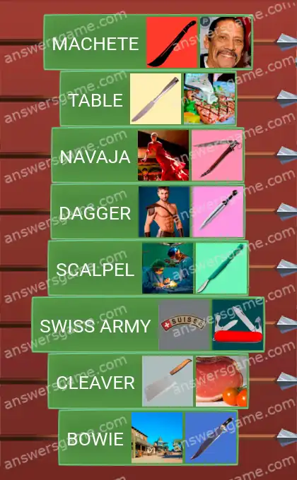 Answers to the game Word Logic Castle 4 Knives