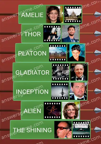 Answers to the game Word Logic Castle 5 Movie by actor