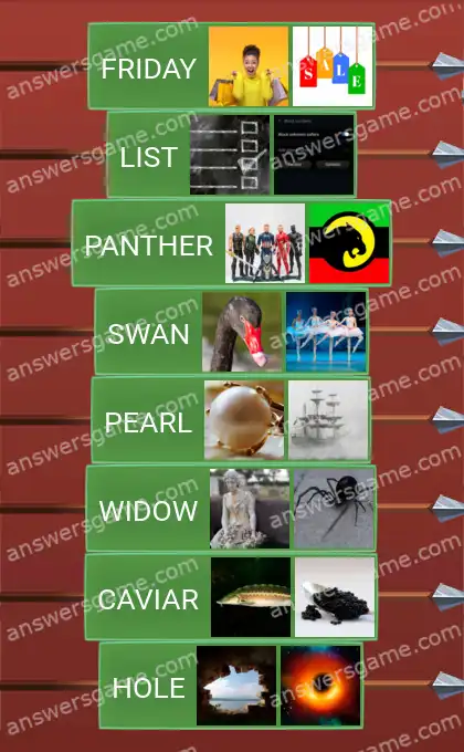 Answers to the game Word Logic Castle 5 Pitch black