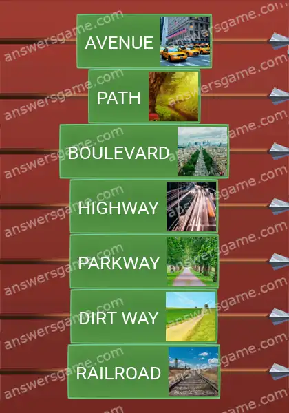 Answers to the game Word Logic Castle 5 Thoroughfares