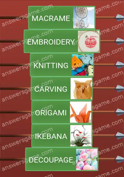 Answers to the game Word Logic Castle 6 Handicraft