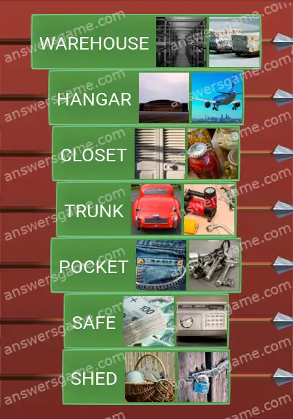 Answers to the game Word Logic Castle 6 Storages and stashes