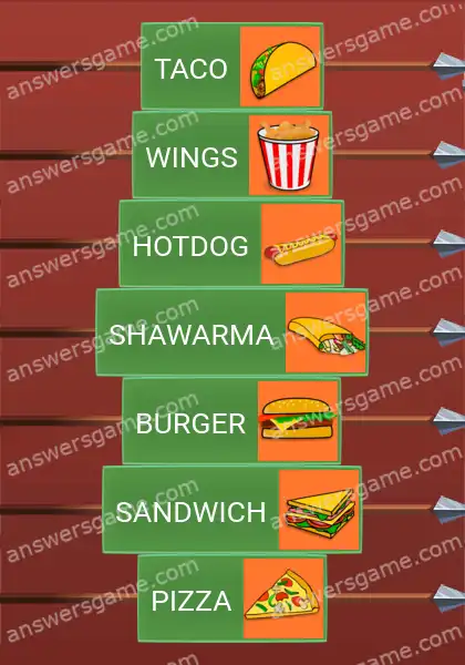 Answers to the game Word Logic Castle 6 Fast food stars