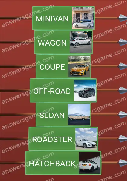 Answers to the game Word Logic Castle 7 Car bodies