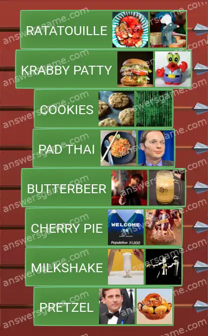 Answers to the game Word Logic Castle 7 Binge recipes