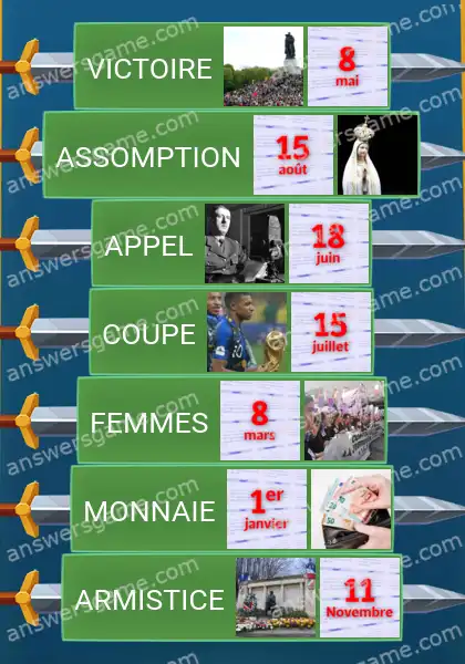 Les solutions pour le jeu Word Logic Chateau 2 Dates mémorables